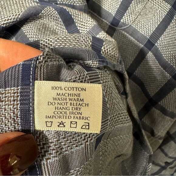 Robert Talbott Mens Shirt M Blue Chevron Check Windowpane Plaid - Picture 7 of 7
